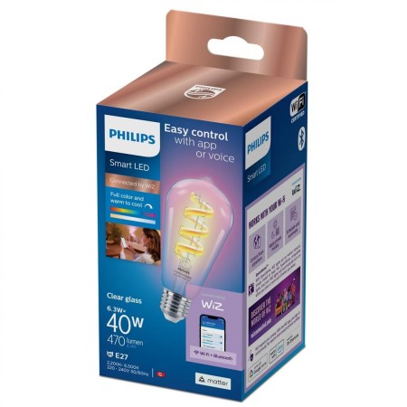 Bec LED RGB inteligent Philips Filament Bulb Clear ST64, Wi-Fi, E27...