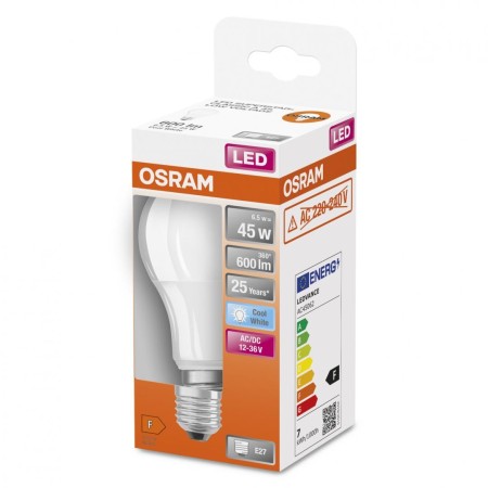 Bec LED Osram Classic A60, E27, 12-36V AC/DC, 6.5W (45W), 600 lm, l...
